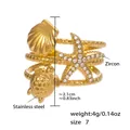 Marine series gold ring set featuring zircon starfish and seashell on stainless steel - US 7 / Gold Starfish Zirconia Style (A861)