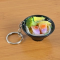 Realistic miniature udon noodle bowl keychain with vegetables and seafood toppings - Oyster and Bamboo Shoot Noodles with Keychain / 5cm x 2cm x 2.5cm