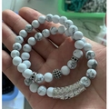 Pulsera de dos capas de turquesa blanca con tubos de cobre y circonitas incrustadas - Turquesa Blanca