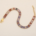 Elegant 18K gold plated stainless steel bracelet with colorful gradient rectangular crystals - Gold-Multicolor Bracelet