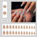 Faux ongles amande french avec texture 3D argentée et base rose nude, lot de 24 pièces - Style Français 3D Type de Colle (W1583)
