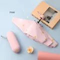 Coral pink mini umbrella with gold heart patterns and matching hard storage case - Midsummer Pink (Heart Mini)
