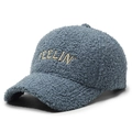 Winter teddy fleece baseball cap in hazy blue with FEELIN' embroidery for warmth - Adjustable / Blue