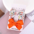 Floral fabric and solid orange bow hair clips set on a display card for girls - Orange Floral Set