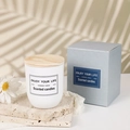 Minimalist white scented soy candle in glass jar with wooden lid and grey gift box - White Arc Bottom With Lid - English Pear & Freesia