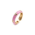 Pink enamel gold-plated open ring featuring three sparkling round zirconia accents - Pink / Adjustable Open