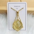 Golden woven mesh necklace with light yellow crystal pendant on handmade display card - Gold Citrine