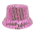 Close-up of pink and white striped bucket hat with reflective sequin embellishments - Rose Red / M (56-58cm)