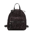Retro-Mini-Rucksack mit Leopardenmuster, weicher Plüschtextur und silbernen Metallreißverschlüssen - Schwarz