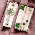 Golden watch set with emerald green dial and matching butterfly bracelet on soft fabric - Green Watch Set 3 (orange Box)