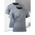 Two-pack of grey quick-dry mesh t-shirts for men's fitness with reflective sleeve details - S / Gray