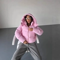 Pink hooded puffer jacket for women with zip closure and thick winter insulation - S / Pink