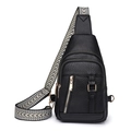 Sac de poitrine rétro en cuir PU noir avec bandoulière géométrique et fermetures dorées - Noir