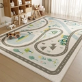 Kids play rug with colorful road and transport patterns on soft beige background - 80x120cm / Crystal Velvet - City Roam