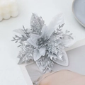 Sparkling silver artificial poinsettia flower with hollow petals for Christmas decor - Small Three-leaf Silver