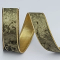 Olive green velvet Christmas ribbon with metallic gold reverse and elegant gold edges - 4cm*10 Yards / Grass Green