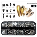Set strass per nail art da 12 griglie con cristalli geometrici grigio fumo misti - Stile Grigio Fumo (02)