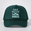Dunkelgrüne Trucker-Mütze mit Save Water Drink Margs Print und atmungsaktivem Netz - Einheitsgröße / Dunkelgrün