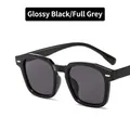Glossy black square frame sunglasses with dark grey lenses and metal stud accents - Bright Black / Gray