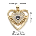 Golden heart-shaped devil eye pendant with blue zircon stones, 28mm copper jewelry piece - Copper / Blue Gem Evil Eye Heart Pendant (DBN149-03)