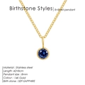 14K gold plated stainless steel necklace with blue September sapphire pendant - September Royal Blue - Gold