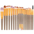 Detailed set of 20 makeup brushes featuring gradient bristles and sparkly brown handles - Coffee Handle + Gold Tube