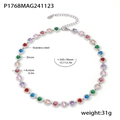 Colorful zircon heart necklace in stainless steel with detailed size specifications - Steel Round Colorful Zircon Necklace