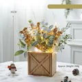 Mini lighted Christmas tree in a rustic wooden pot with gold berries, 36cm height - Large Square Wood Box Gold Tree with Light (A23001A-3)