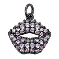 Pendentif en forme de lèvres avec pierres pavées blanches et finition noire - Lèvres Rouges / Noir