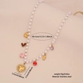 Collar de perlas de acero inoxidable dorado con colgantes de sol y corazón 40+5cm - Estilo de Oso Corazón Curvado (3# Curved Heart)