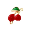 Charming red cherry charm with green leaves and gold metal loop for DIY jewelry making - Gold Red Cherry