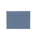 Detail of blue pebble grain leather card holder with precise white stitching and slots - Grey Blue