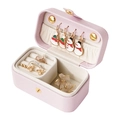 Portable pale pink faux leather jewelry travel case with snowman and tree earrings - Pearl Mauve Pink