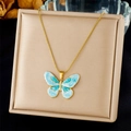 Blue enamel butterfly pendant on a gold snake chain necklace in a jewelry box - Blue Enamel Butterfly Design (N3485)