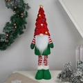 Standing Christmas gnome with red pointed hat, white beard and red-white striped legs - Telescopic Long Leg Style / Red