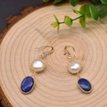 Handgemaakte 925 zilveren oorbellen met parels, blauwe lapis lazuli en gouden takontwerp - Lapis Lazuli Barokke Hanger