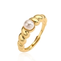 Elegant gold pearl ring with a twisted wavy band and a white lustrous gemstone - Style C / Gold