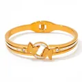 Frosted double butterfly stainless steel bracelet in gold finish with crystal accents - Matte Butterfly Style (KAS849 Gold)