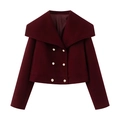 Elegant burgundy wool blend short coat with oversized lapels and double-breasted buttons - XS / Dark Red