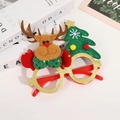 Christmas party glasses with golden glitter frame, plush reindeer and green Xmas tree - Christmas Glasses Reindeer Style