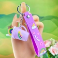 Cute purple ice cream keychain with bear charm, star decor, and a wish silicone strap - Rainbow Ice Cream / Purple