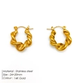 Chunky twisted gold-plated stainless steel hoop earrings with 14K gold finish - Spiral Oval Style (TE19132) / 14K Gold