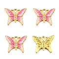 Golden butterfly charms with pink and white enamel and rhinestones for DIY jewelry - Butterfly Style (#2) / 20x24mm / Pink