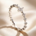 Minimalist silver floral multi-layer open ring with sparkling crystal zircons for women - Silver Continuous Four-Leaf Flower (0596)