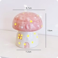 Pink ceramic mushroom night light with window design and warm LED glow, height 10cm - Pink