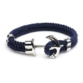 Navy blue braided anchor bracelet with silver metallic clasp on a white background - Navy Blue Rope Silver Buckle
