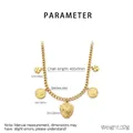 Detailed spec sheet showing golden lion and clover pendants on a stainless steel chain - Lion Head Coin Clover Style (KN293108-SXSJ) / Gold