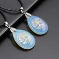 Teardrop opal necklace with Tree of Life engraving and black cord chain pendant - Opal With Black Braided Rope