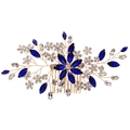 Pettine per capelli da sposa con strass blu navy e rami di fiori dorati fatti a mano - Blu