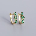 Gold-plated S925 silver hoop earrings with emerald green zircon stones in a U-shape design - Gold (Green Zirconia)